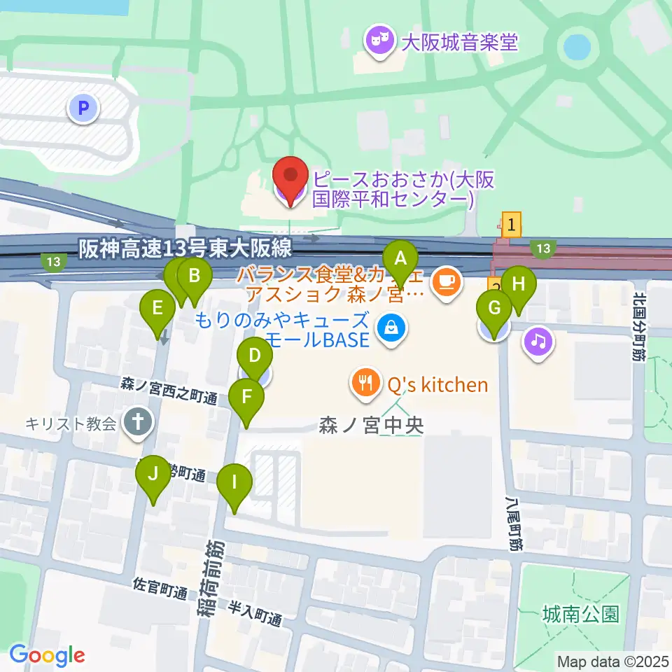 ピースおおさか 大阪国際平和センター周辺の駐車場・コインパーキング一覧地図