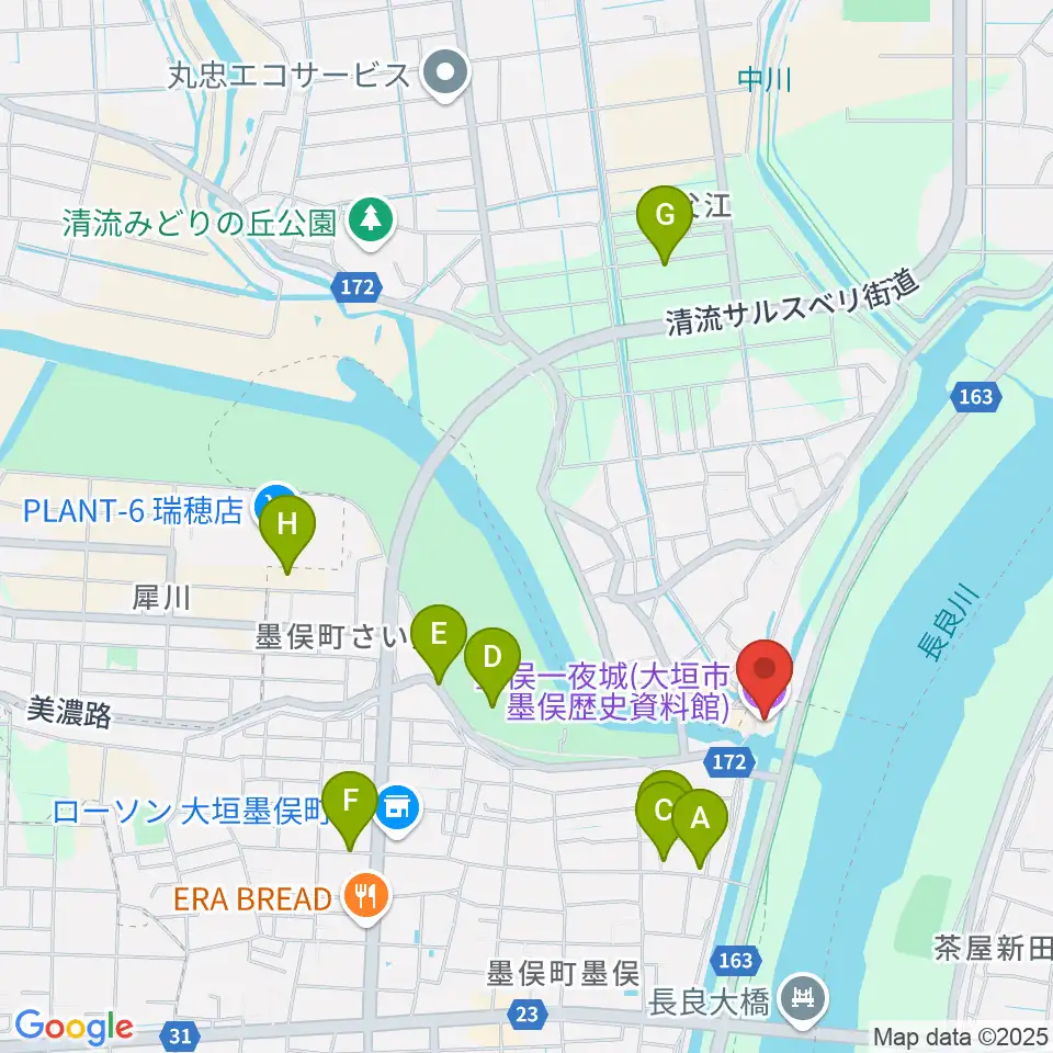 墨俣一夜城（大垣市墨俣歴史資料館）周辺の駐車場・コインパーキング一覧地図