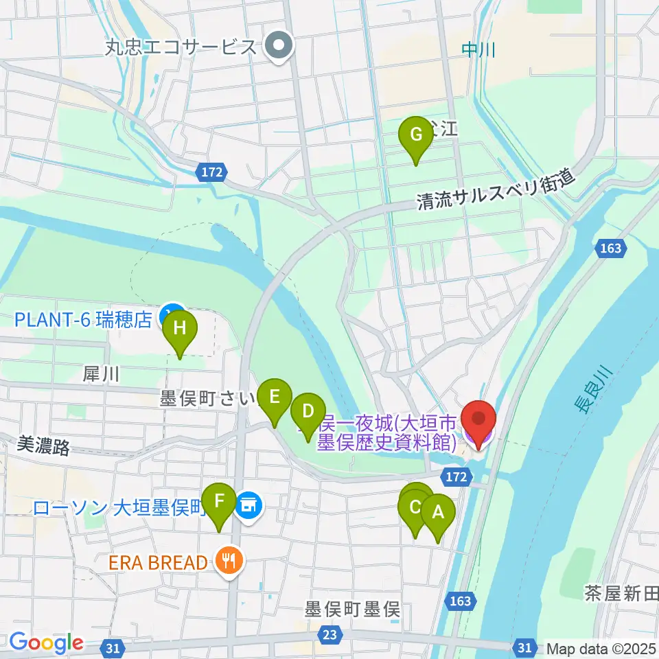 墨俣一夜城(大垣市墨俣歴史資料館)周辺の駐車場・コインパーキング一覧地図