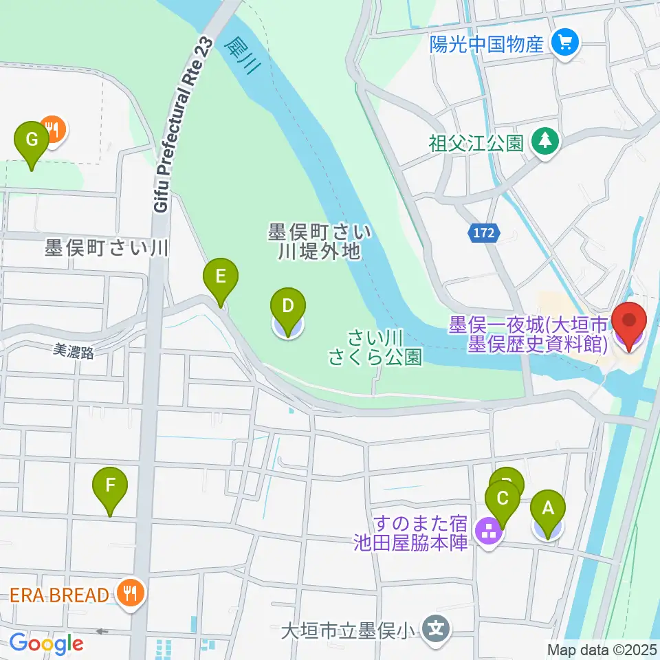 墨俣一夜城(大垣市墨俣歴史資料館)周辺の駐車場・コインパーキング一覧地図
