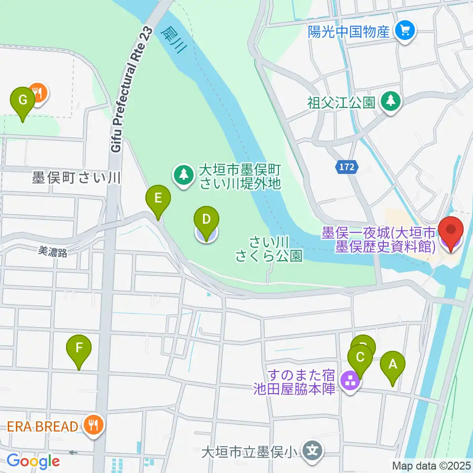 墨俣一夜城(大垣市墨俣歴史資料館)周辺の駐車場・コインパーキング一覧地図