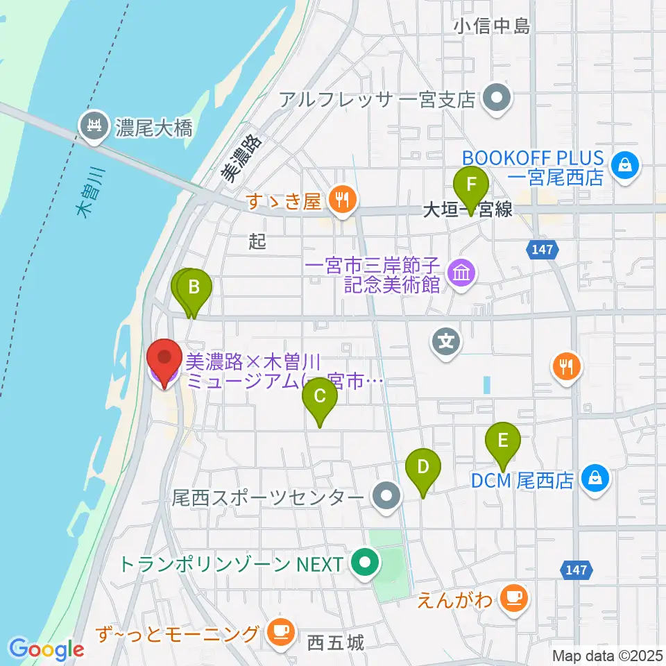 一宮市尾西歴史民俗資料館周辺の駐車場・コインパーキング一覧地図