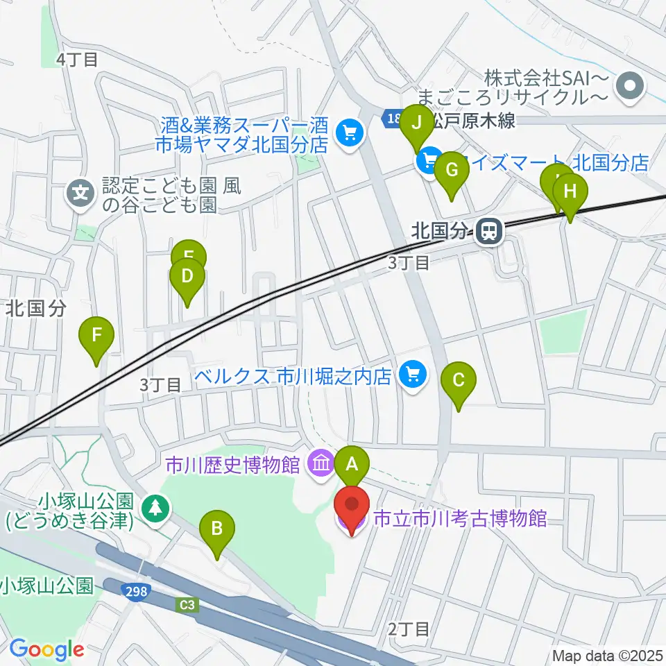 市立市川考古博物館周辺の駐車場・コインパーキング一覧地図