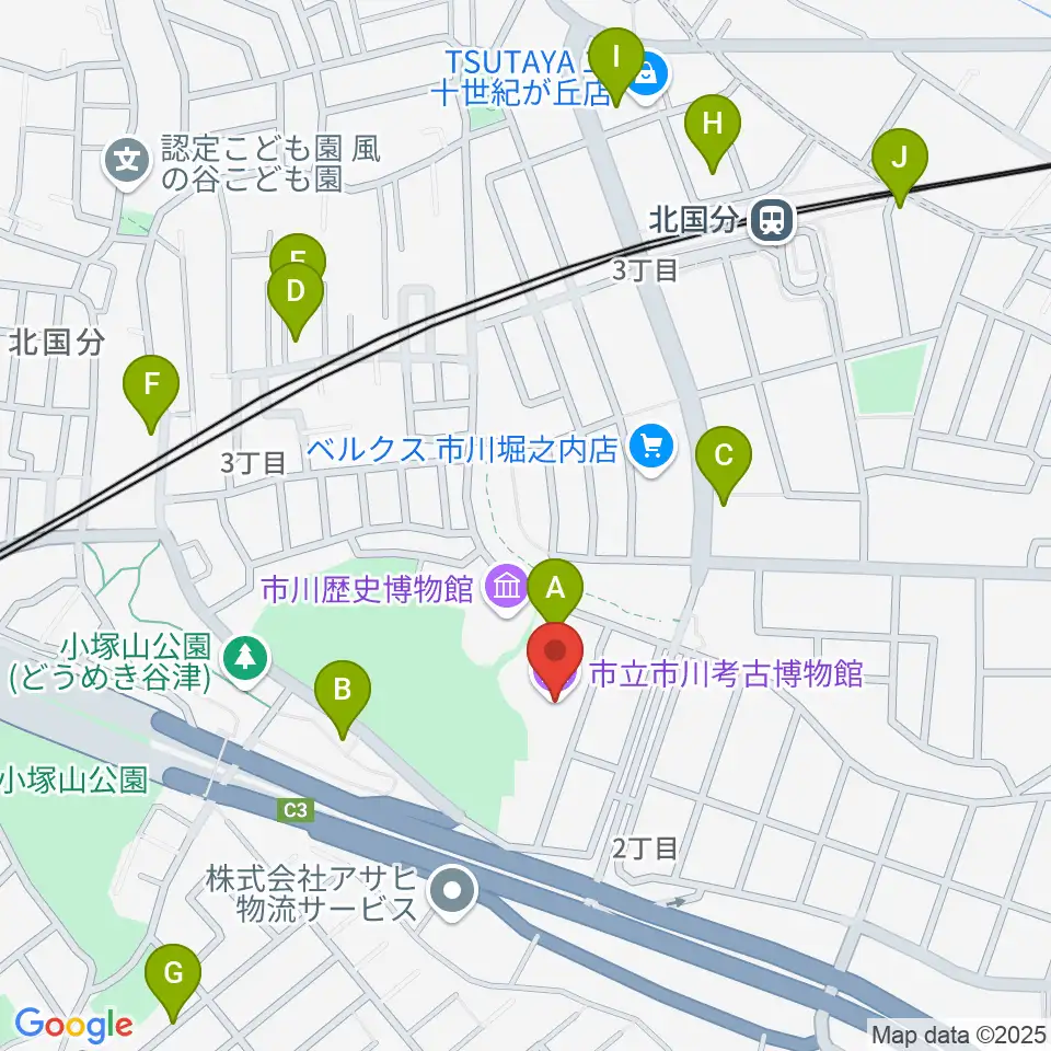 市立市川考古博物館周辺の駐車場・コインパーキング一覧地図