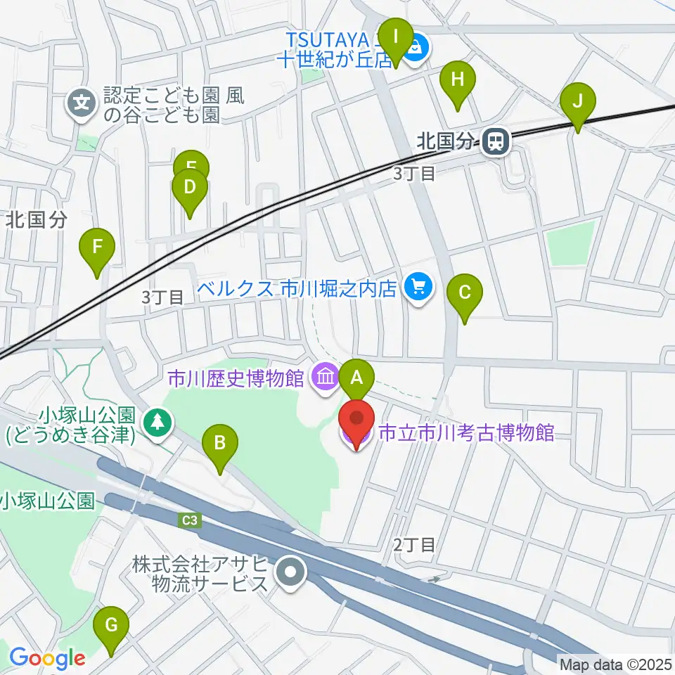 市立市川考古博物館周辺の駐車場・コインパーキング一覧地図