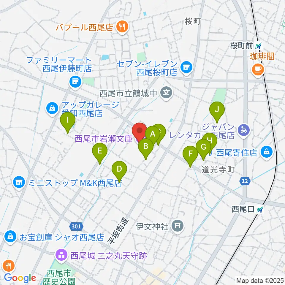 西尾市岩瀬文庫周辺の駐車場・コインパーキング一覧地図