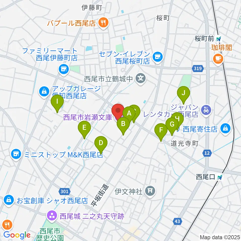 西尾市岩瀬文庫周辺の駐車場・コインパーキング一覧地図