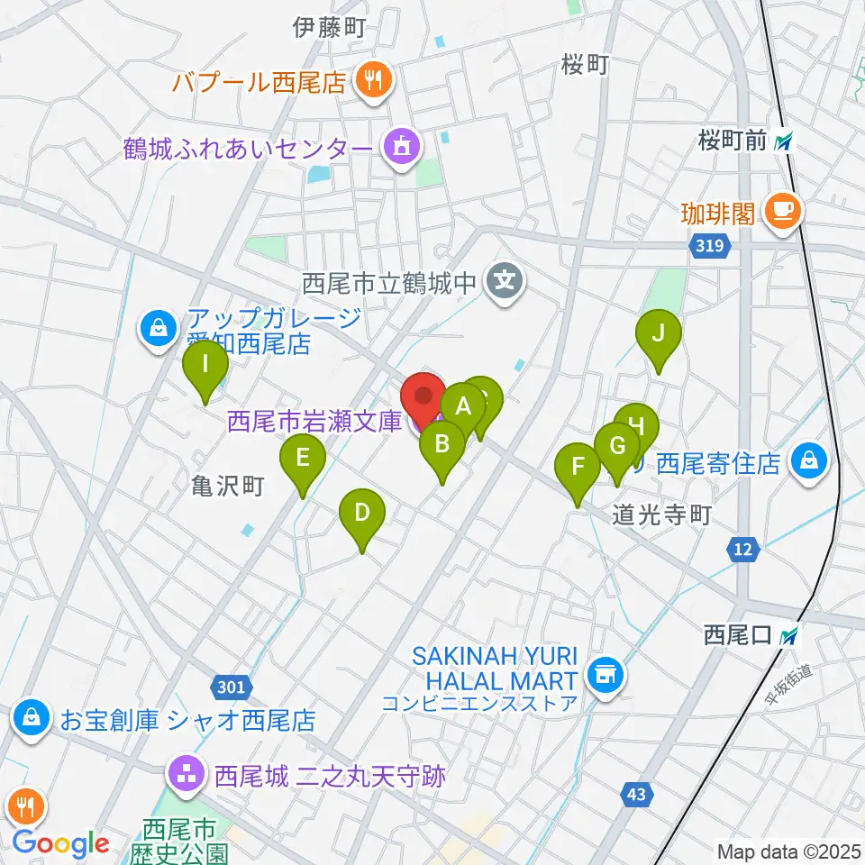 西尾市岩瀬文庫周辺の駐車場・コインパーキング一覧地図