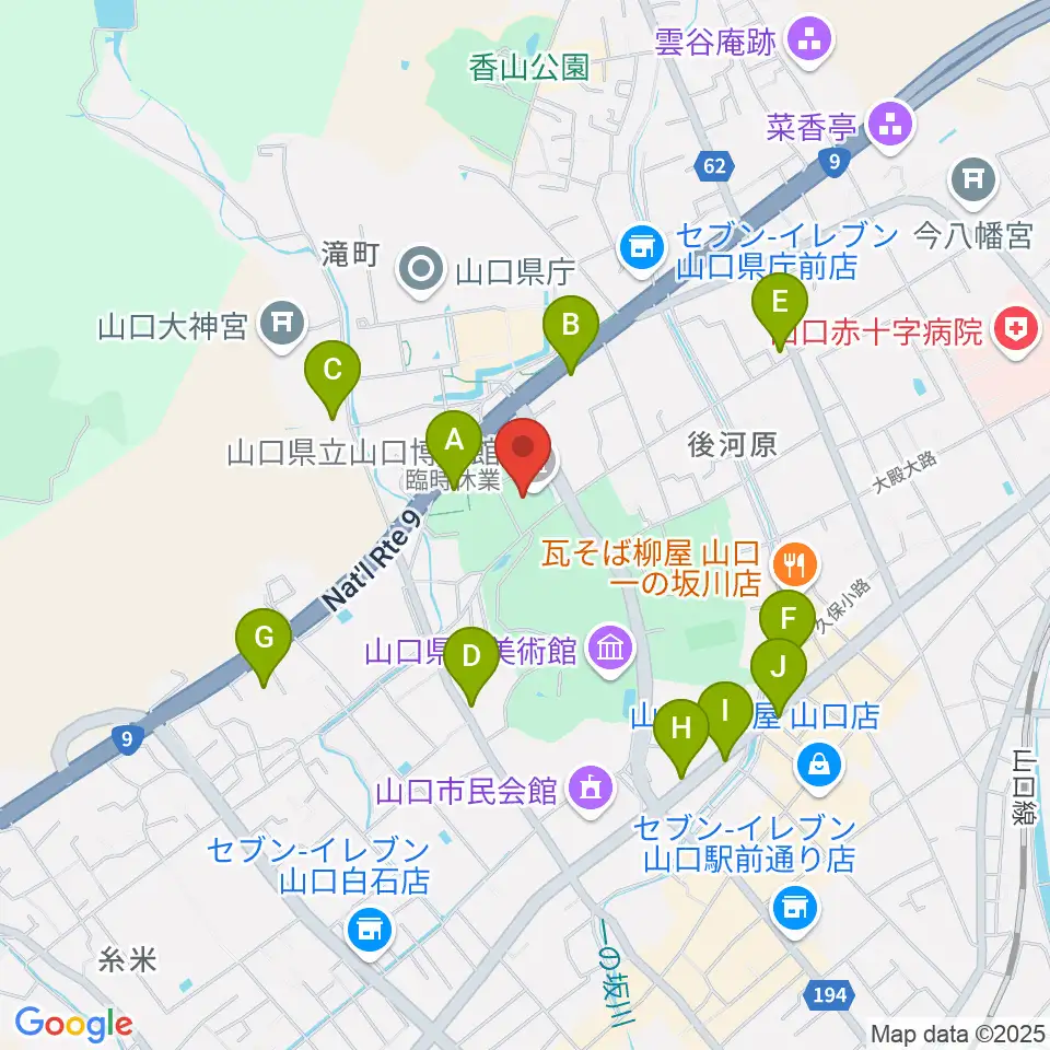 山口県立山口博物館周辺の駐車場・コインパーキング一覧地図