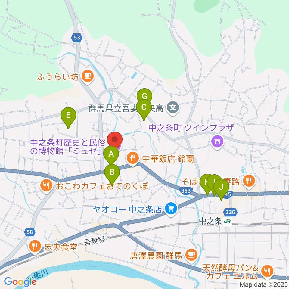 中之条町歴史と民俗の博物館「ミュゼ」周辺の駐車場・コインパーキング一覧地図