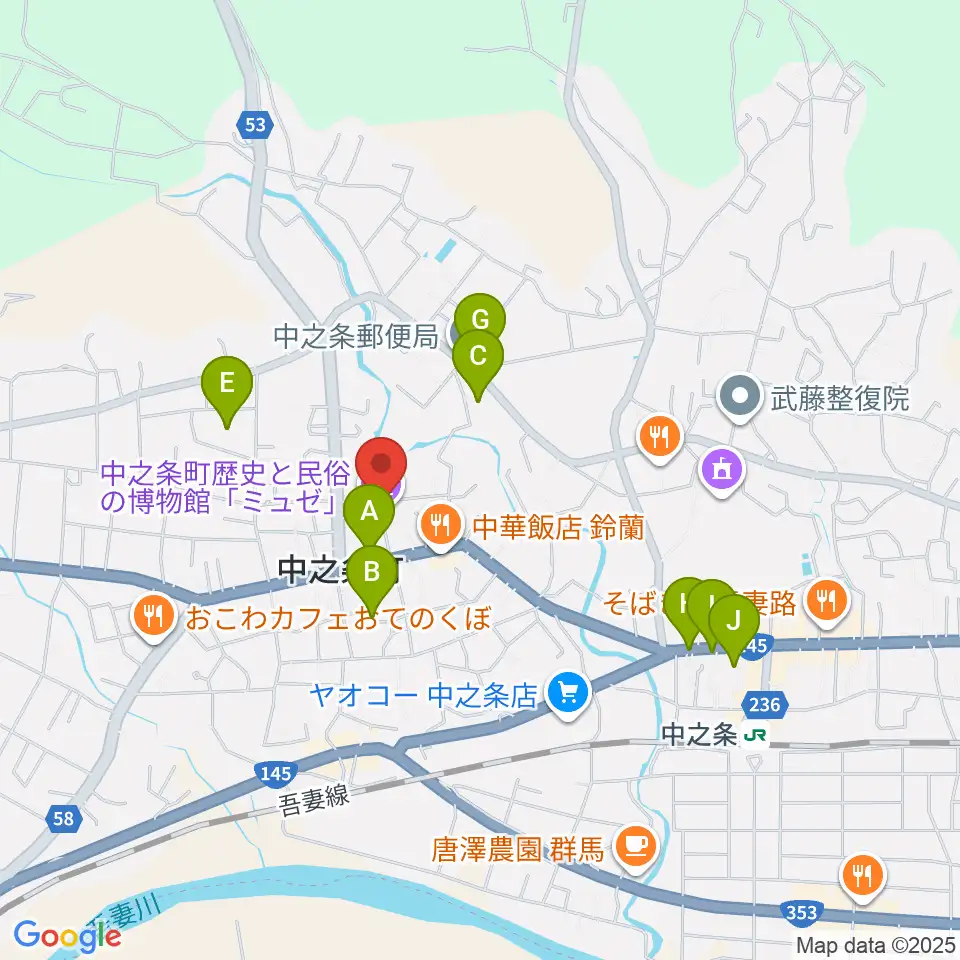 中之条町歴史と民俗の博物館「ミュゼ」周辺の駐車場・コインパーキング一覧地図