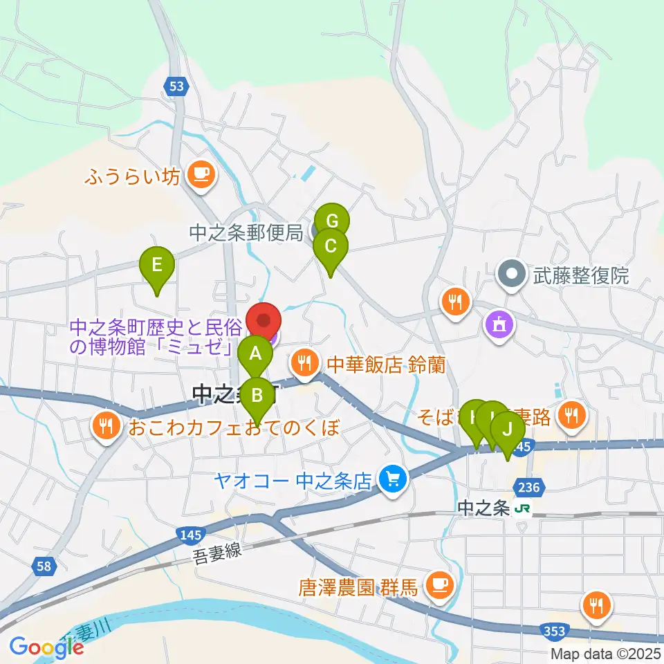 中之条町歴史と民俗の博物館「ミュゼ」周辺の駐車場・コインパーキング一覧地図