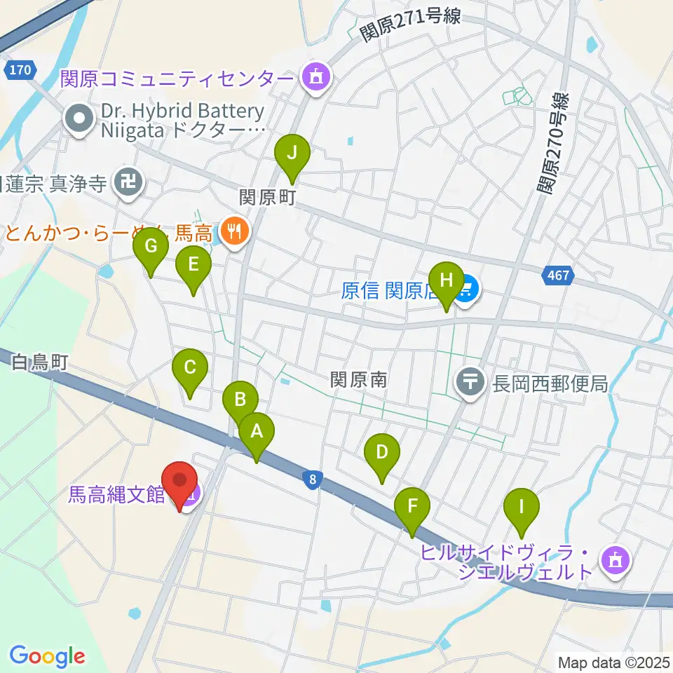 長岡市馬高縄文館周辺の駐車場・コインパーキング一覧地図
