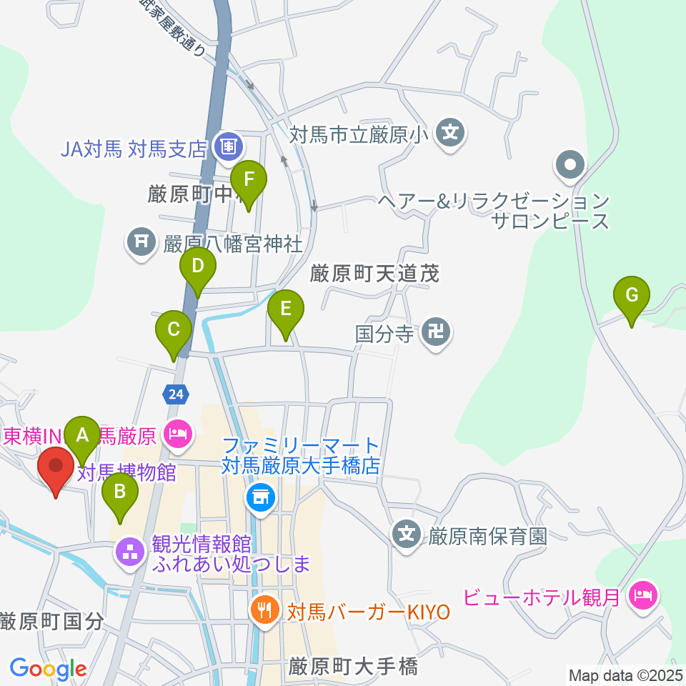 対馬博物館周辺の駐車場・コインパーキング一覧地図