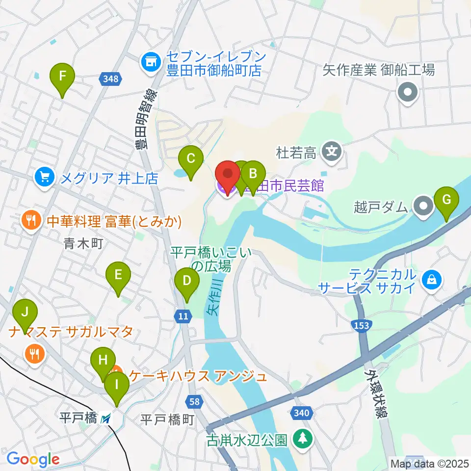 豊田市民芸館周辺の駐車場・コインパーキング一覧地図