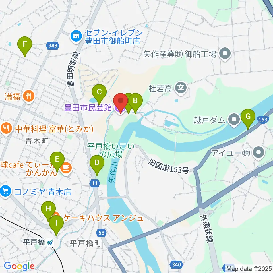 豊田市民芸館周辺の駐車場・コインパーキング一覧地図