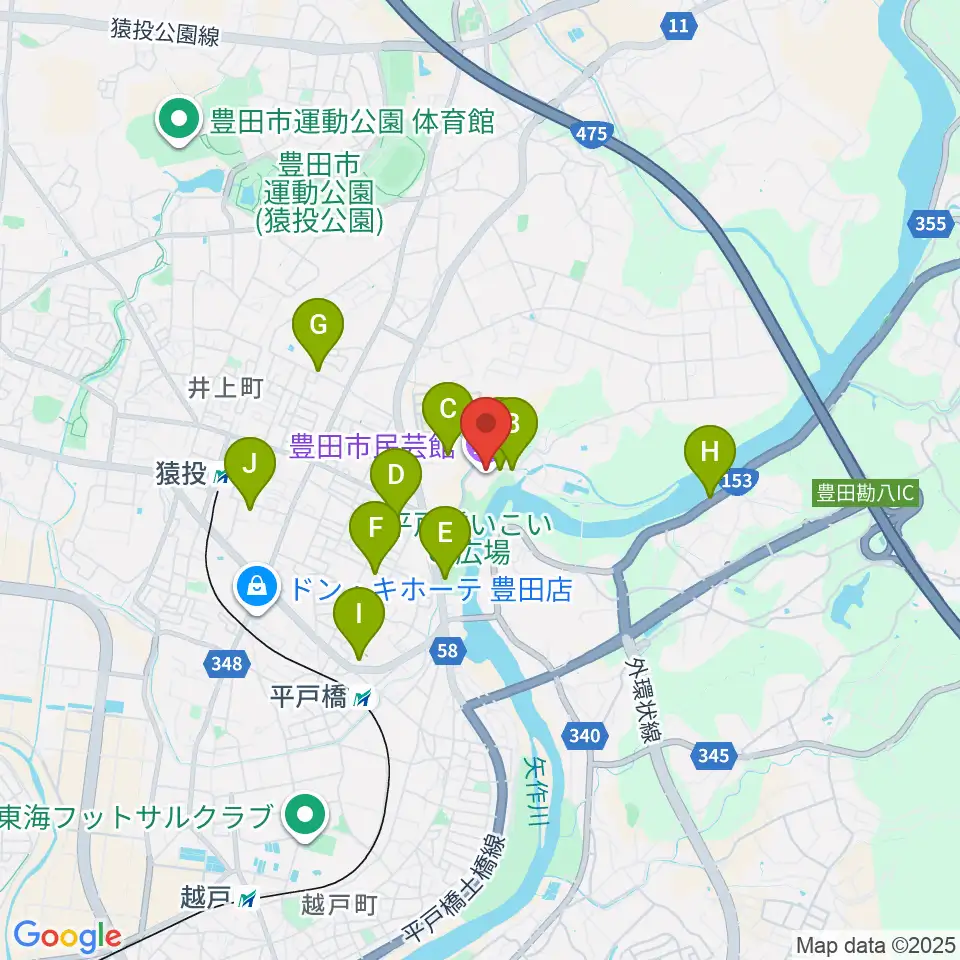 豊田市民芸館周辺の駐車場・コインパーキング一覧地図