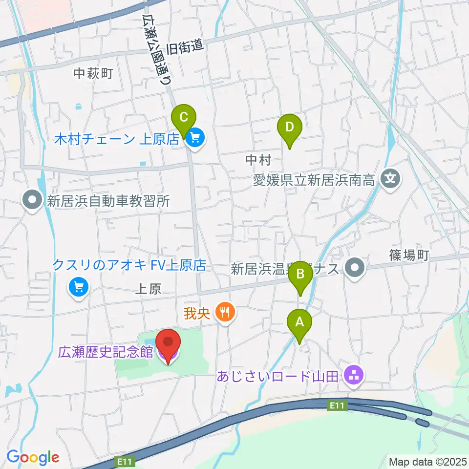 新居浜市広瀬歴史記念館周辺の駐車場・コインパーキング一覧地図