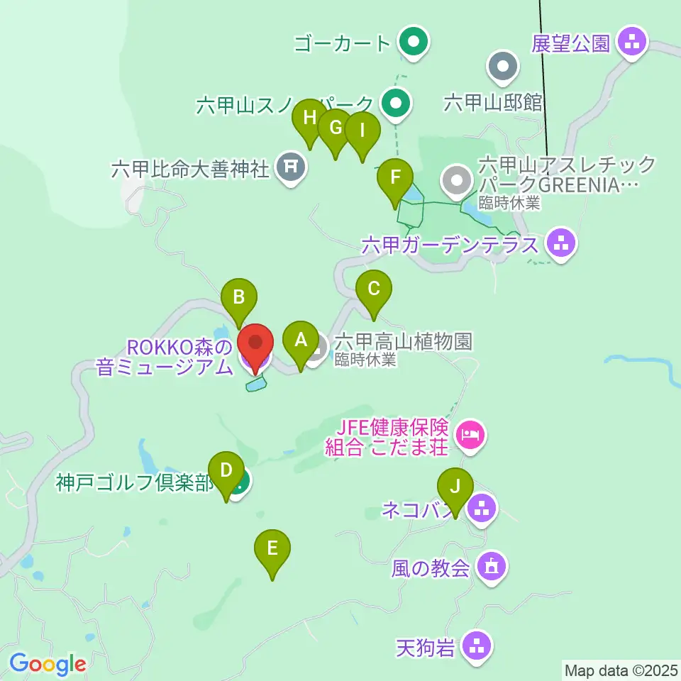 ROKKO森の音ミュージアム周辺の駐車場・コインパーキング一覧地図