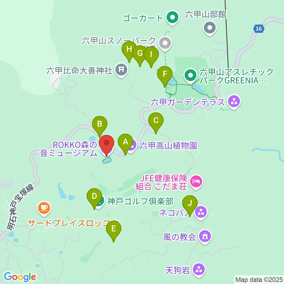 ROKKO森の音ミュージアム周辺の駐車場・コインパーキング一覧地図