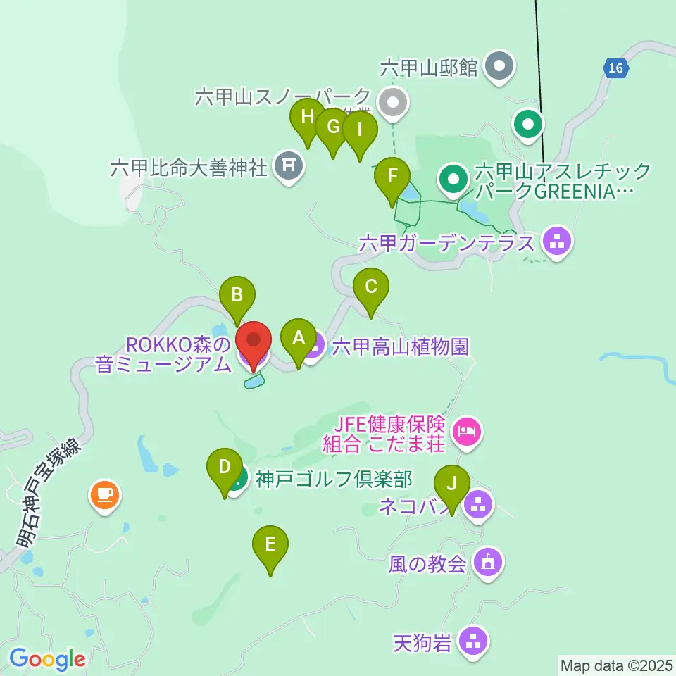 ROKKO森の音ミュージアム周辺の駐車場・コインパーキング一覧地図