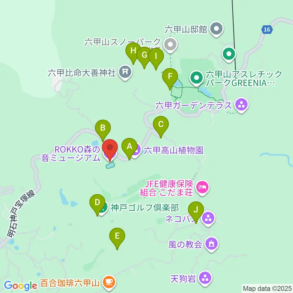 ROKKO森の音ミュージアム周辺の駐車場・コインパーキング一覧地図