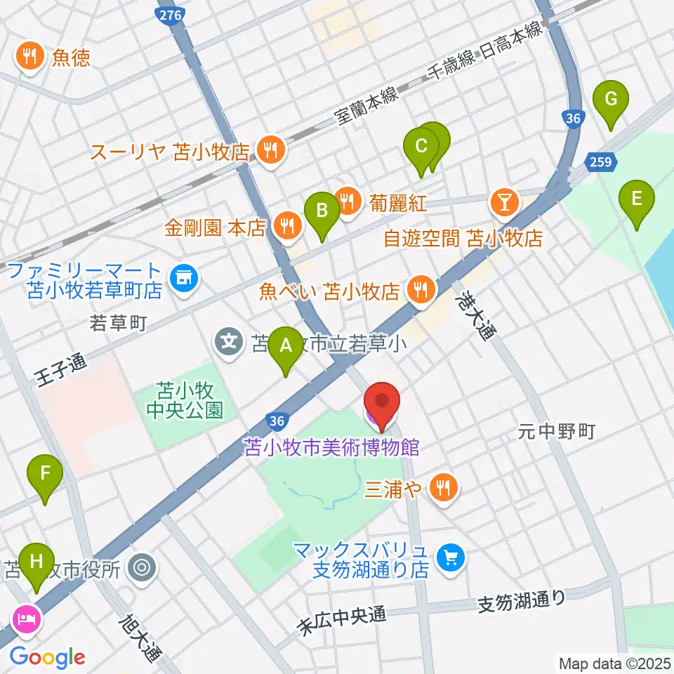 苫小牧市美術博物館周辺の駐車場・コインパーキング一覧地図