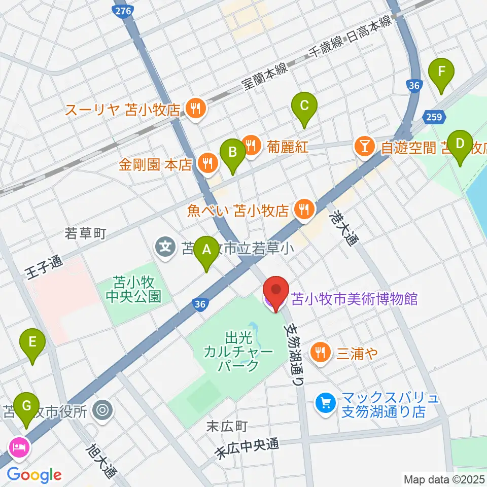 苫小牧市美術博物館周辺の駐車場・コインパーキング一覧地図