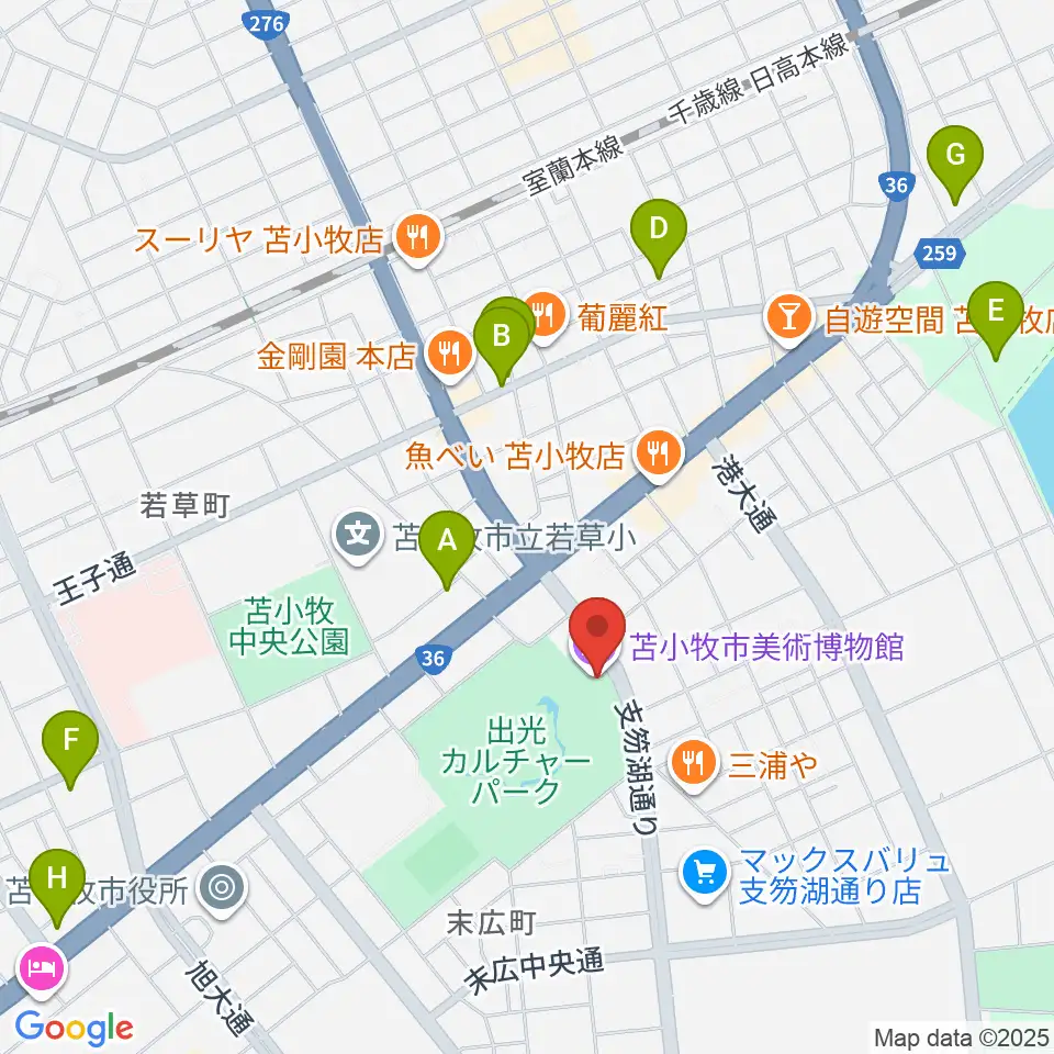 苫小牧市美術博物館周辺の駐車場・コインパーキング一覧地図