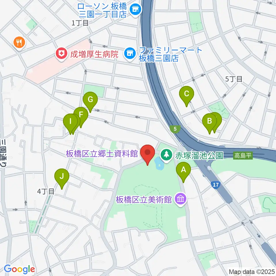 板橋区立郷土資料館周辺の駐車場・コインパーキング一覧地図