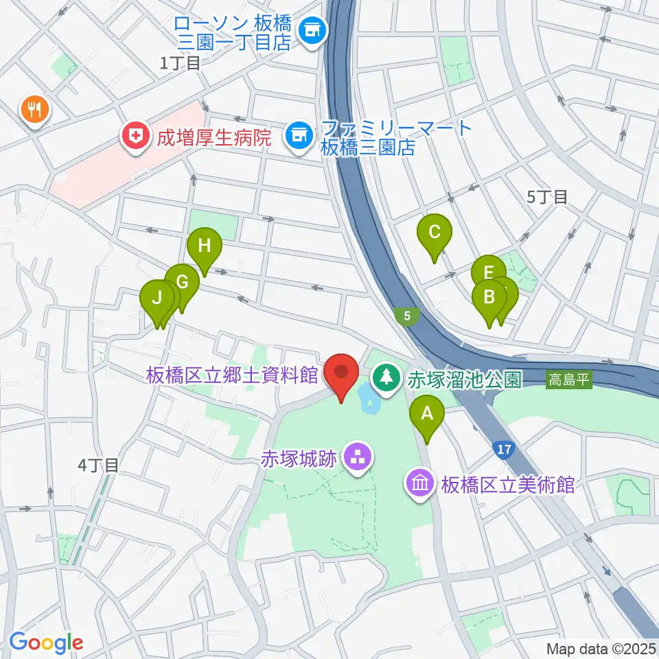 板橋区立郷土資料館周辺の駐車場・コインパーキング一覧地図