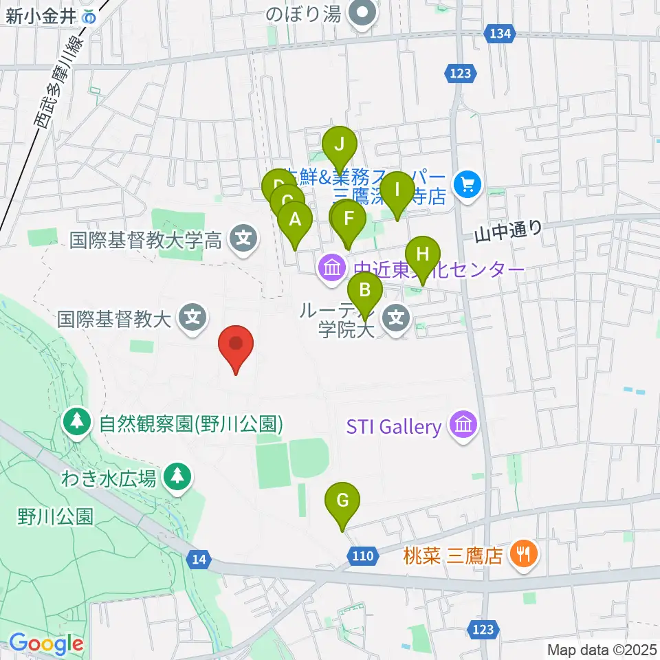 国際基督教大学博物館 湯浅八郎記念館周辺の駐車場・コインパーキング一覧地図