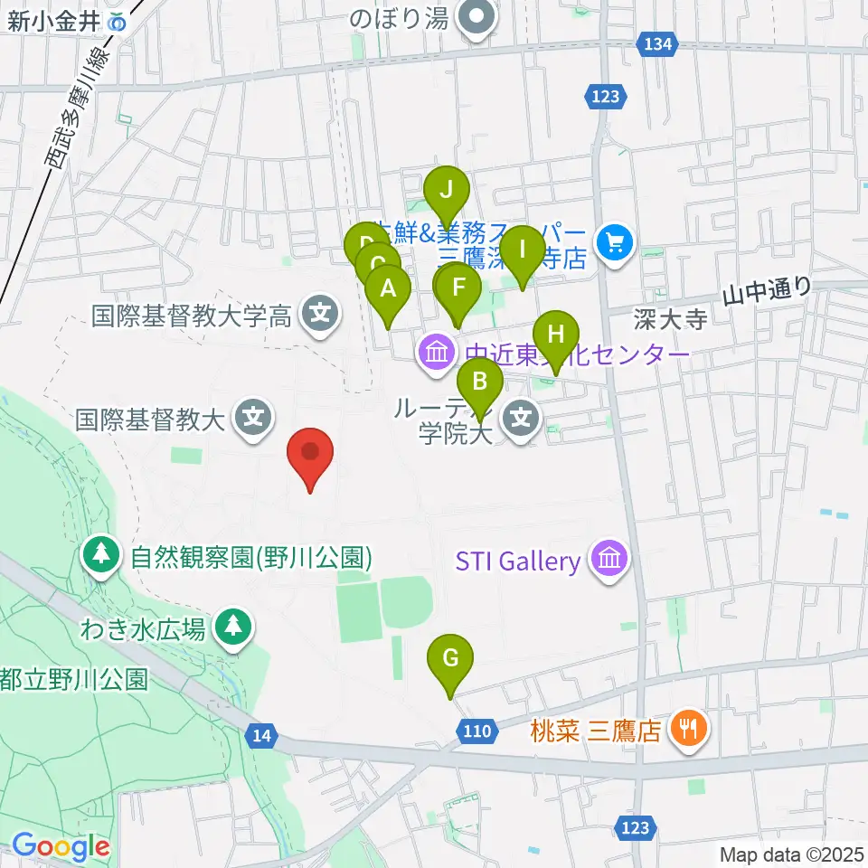 国際基督教大学博物館 湯浅八郎記念館周辺の駐車場・コインパーキング一覧地図