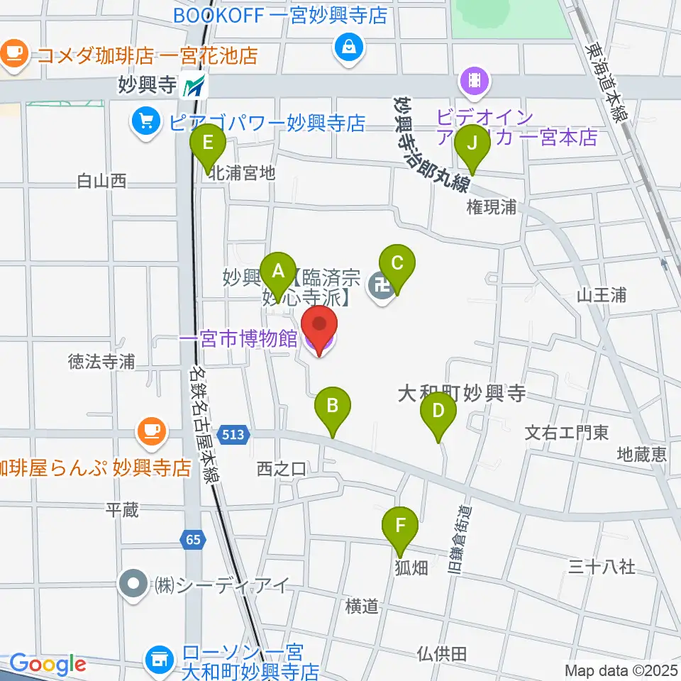 一宮市博物館周辺の駐車場・コインパーキング一覧地図