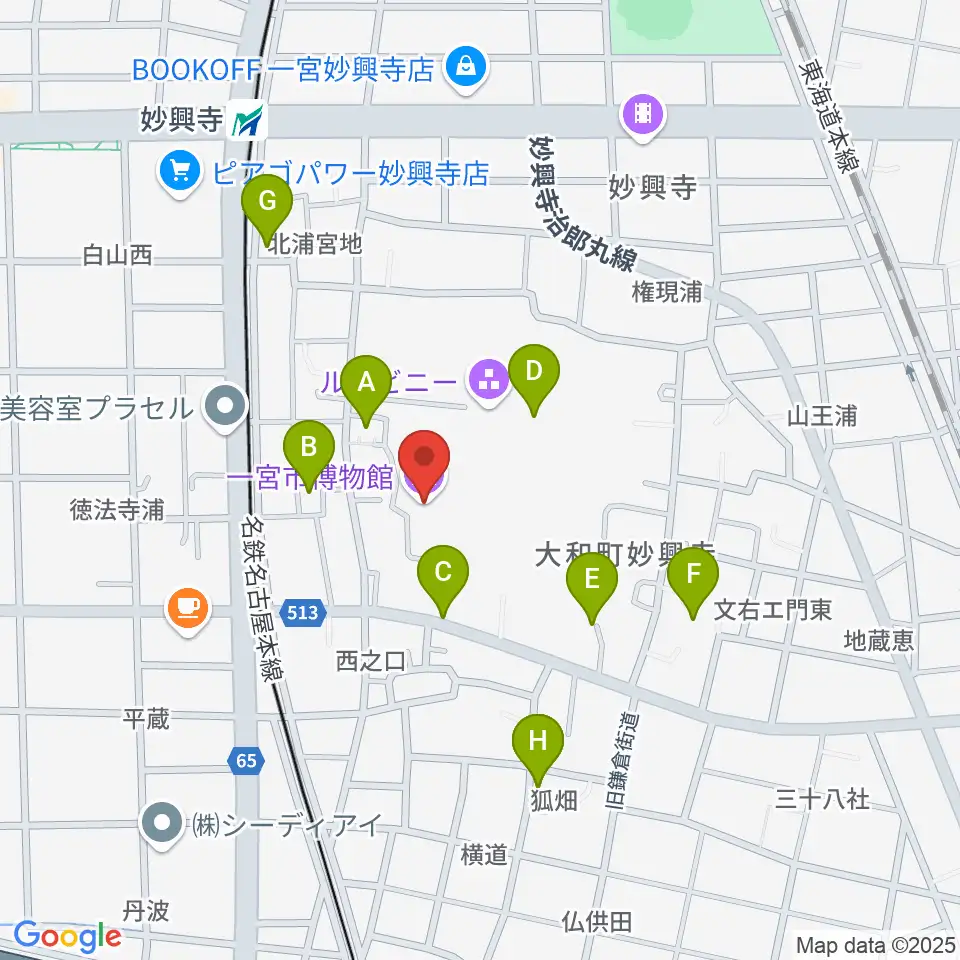 一宮市博物館周辺の駐車場・コインパーキング一覧地図