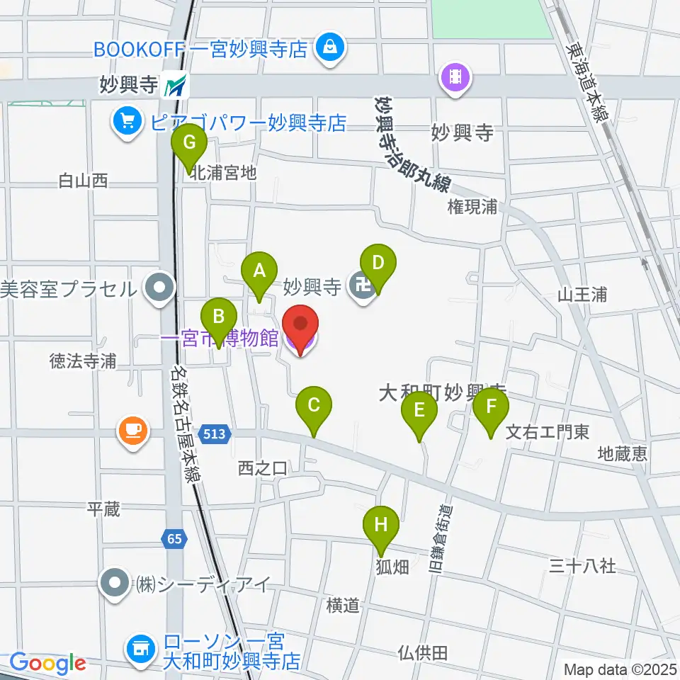 一宮市博物館周辺の駐車場・コインパーキング一覧地図