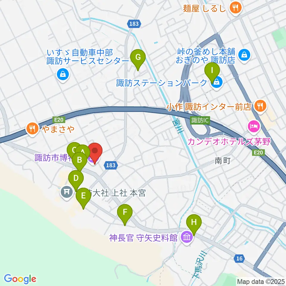 諏訪市博物館周辺の駐車場・コインパーキング一覧地図