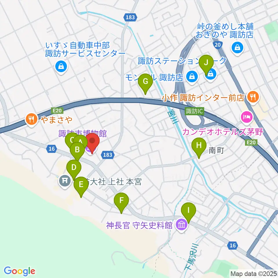 諏訪市博物館周辺の駐車場・コインパーキング一覧地図