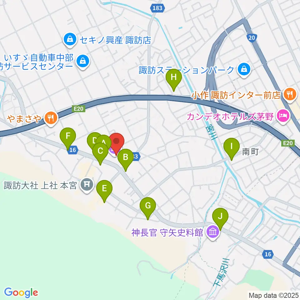 諏訪市博物館周辺の駐車場・コインパーキング一覧地図