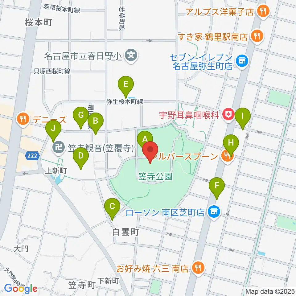 名古屋市見晴台考古資料館周辺の駐車場・コインパーキング一覧地図