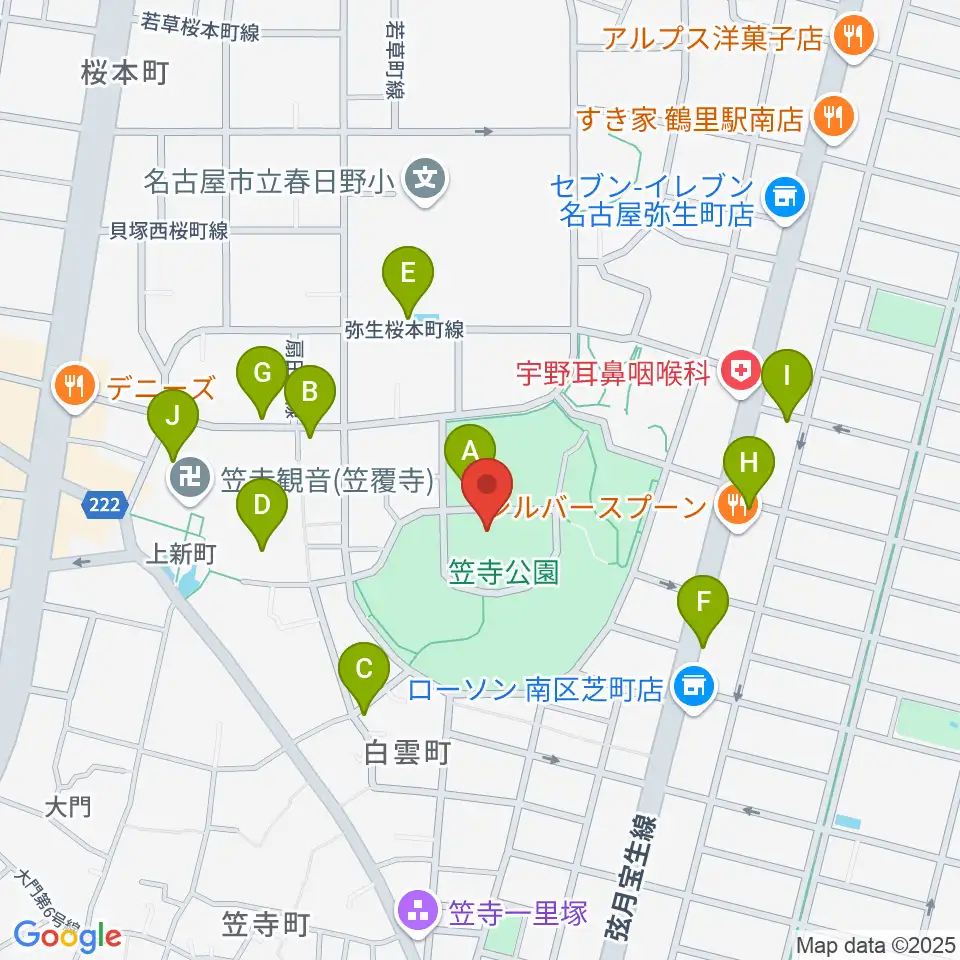 名古屋市見晴台考古資料館周辺の駐車場・コインパーキング一覧地図