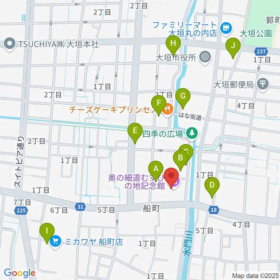 大垣市奥の細道むすびの地記念館周辺の駐車場・コインパーキング一覧地図