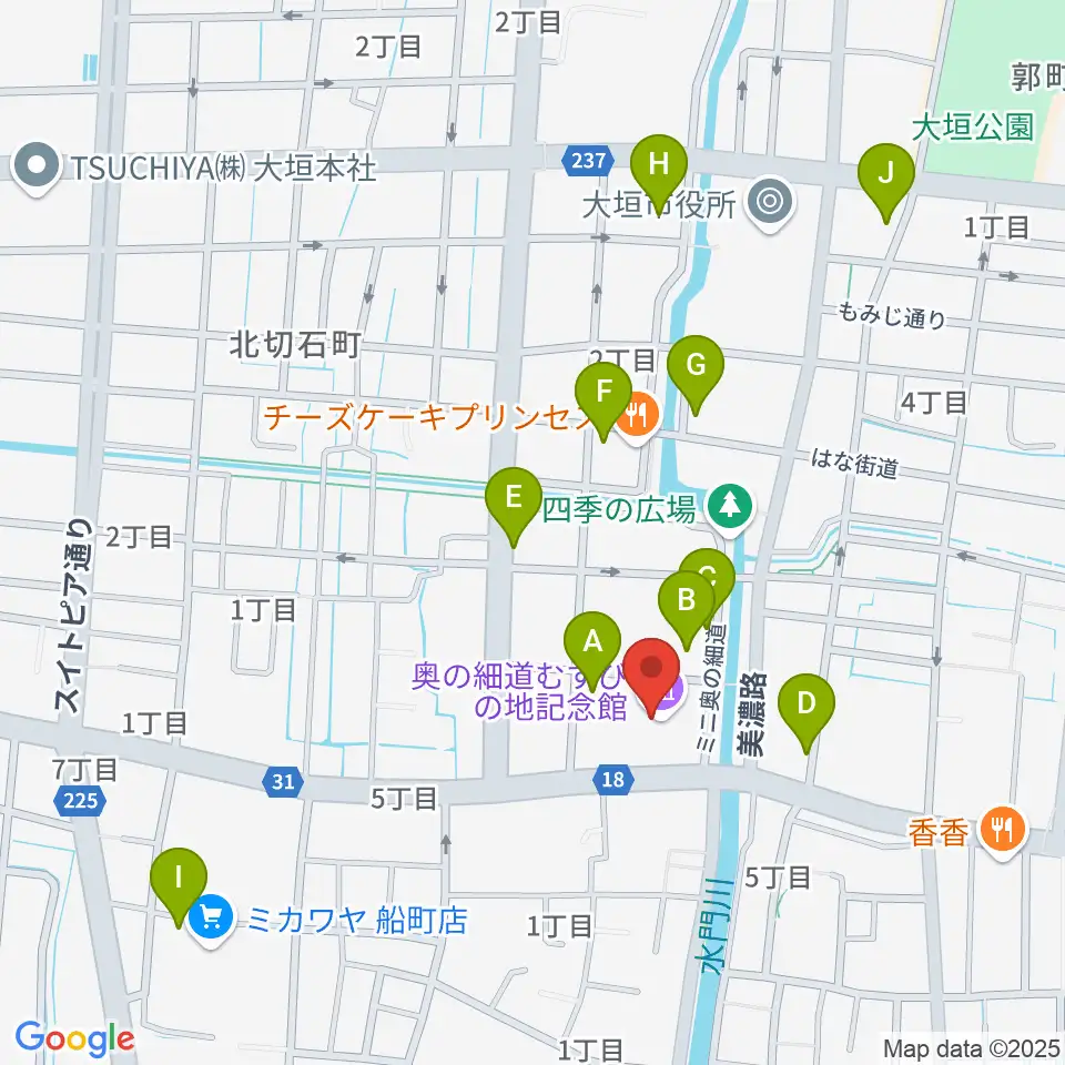 大垣市奥の細道むすびの地記念館周辺の駐車場・コインパーキング一覧地図