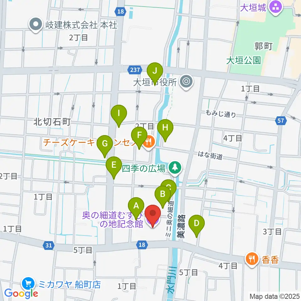 大垣市奥の細道むすびの地記念館周辺の駐車場・コインパーキング一覧地図