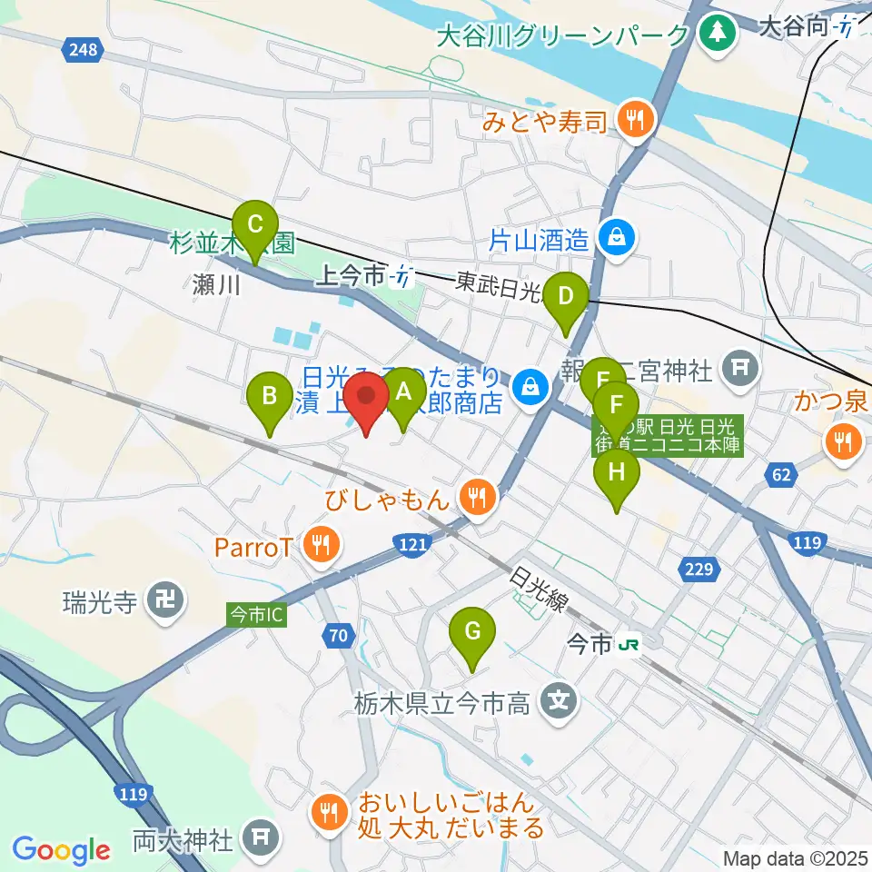日光市歴史民俗資料館・二宮尊徳記念館周辺の駐車場・コインパーキング一覧地図