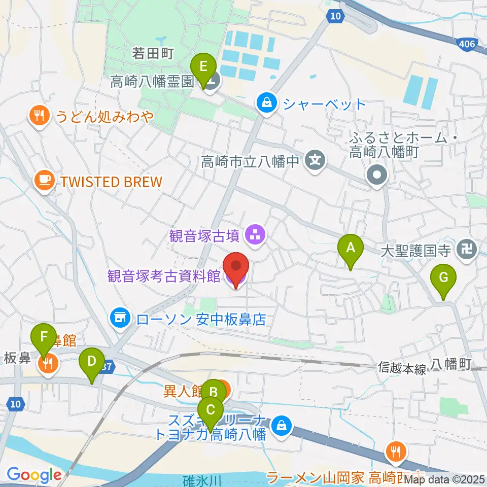 高崎市観音塚考古資料館周辺の駐車場・コインパーキング一覧地図