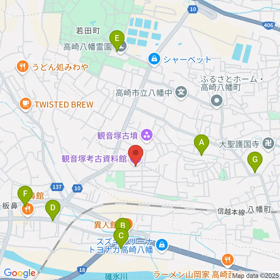 高崎市観音塚考古資料館周辺の駐車場・コインパーキング一覧地図