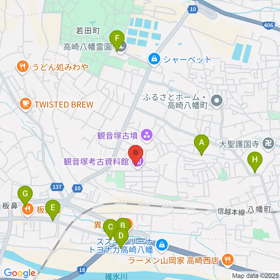 高崎市観音塚考古資料館周辺の駐車場・コインパーキング一覧地図