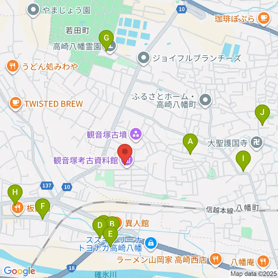 高崎市観音塚考古資料館周辺の駐車場・コインパーキング一覧地図