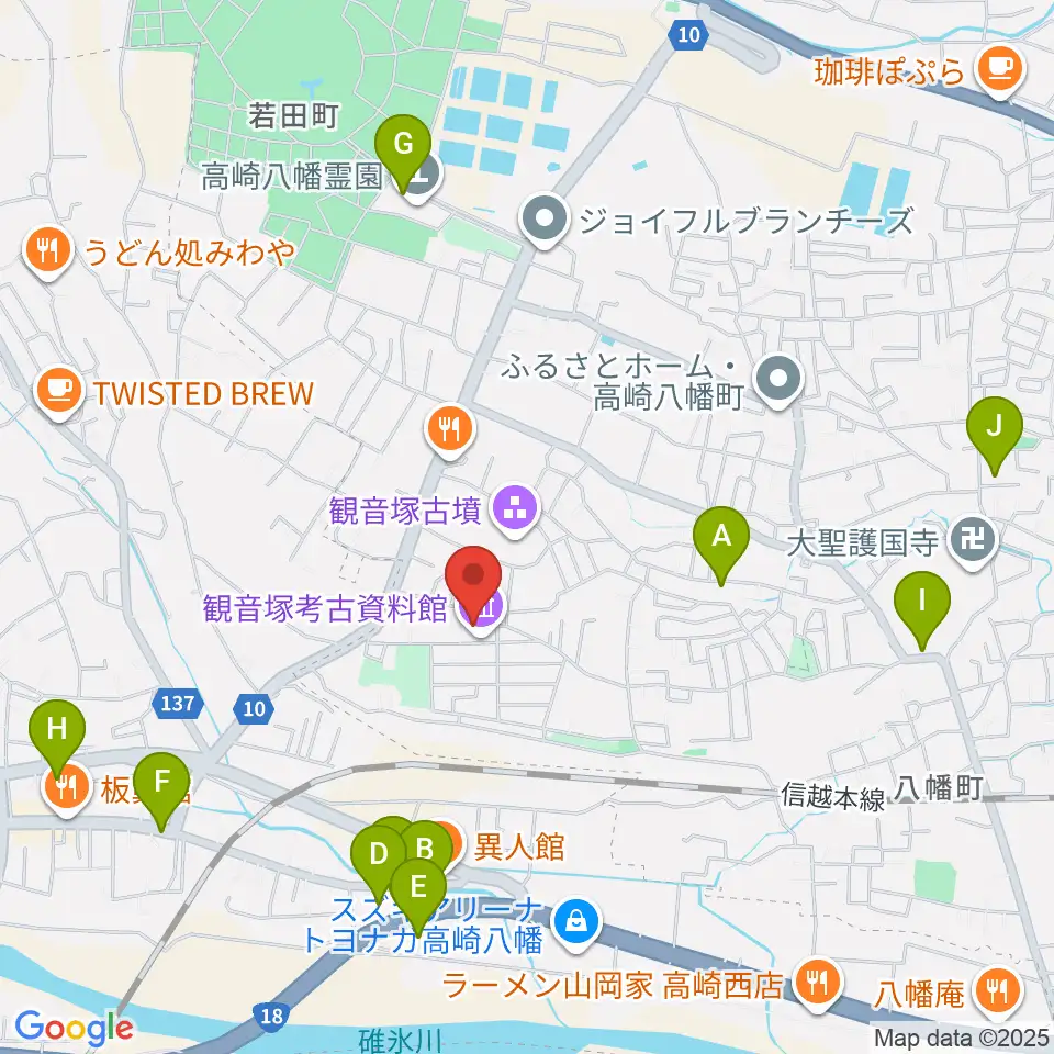 高崎市観音塚考古資料館周辺の駐車場・コインパーキング一覧地図